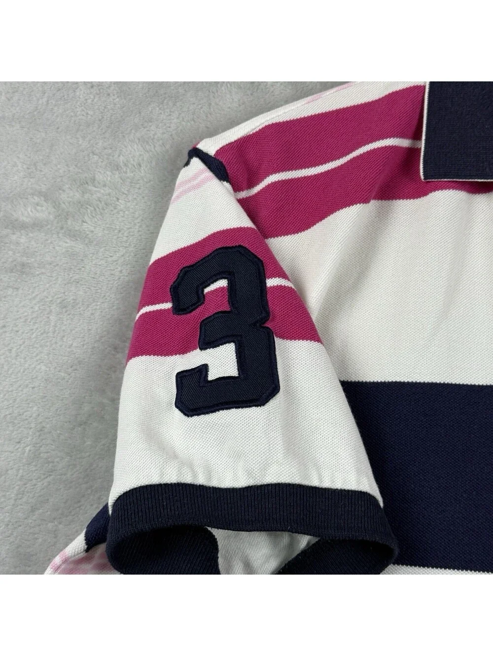 Polo Ralph Lauren Custom Fit Big Pony Polo Shirt White Pink Stripe Men's M Y2K